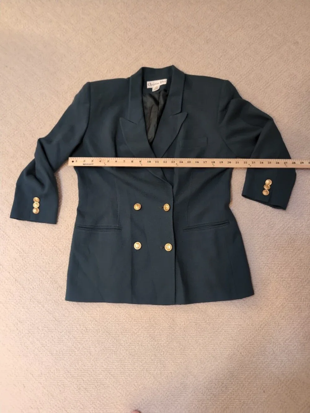 Vintage Christian Dior 100% Wool Size 12 Dark Green Blazer Fall Winter Office